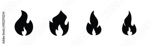 Four black fire icons on white background