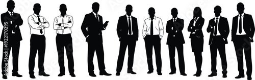 Diverse business team silhouettes in professional suits standing together as successful corporate group for leadership management and human resources recruitment