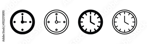 Four clock icons depicting time management schedules and deadlines in different styles