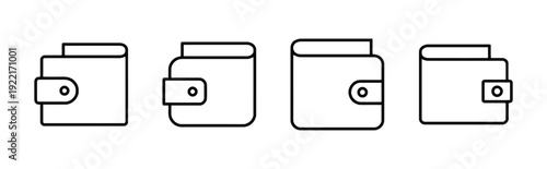Four different styles of wallet icons, simple outline illustrations for finance and money management