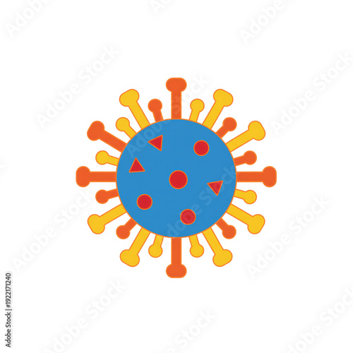 Virus illustration with colorful spikes and core in blue background  