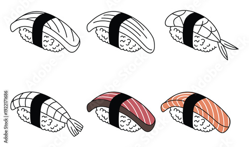 A Collection of Six Delicious Sushi on a White Background