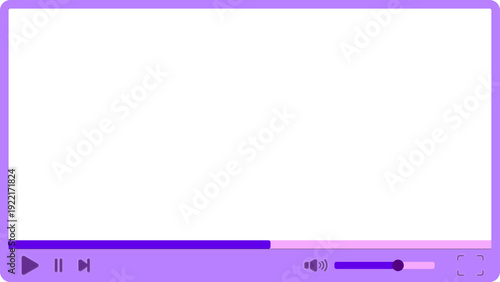 Purple and pink multimedia video player with play pause fast forward volume and full screen buttons and clear background