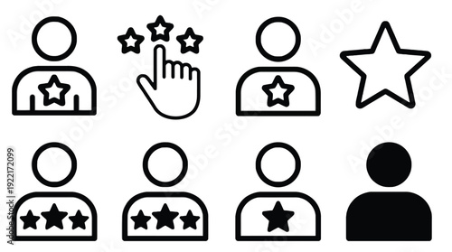 Black and white of people with rating stars ratings
