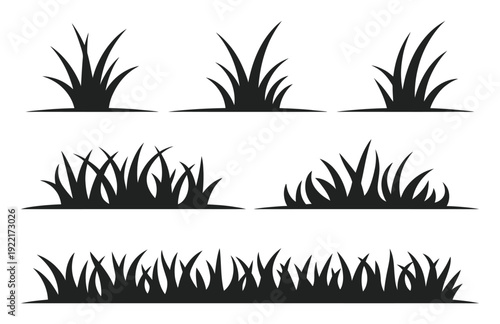 Collection of Black Silhouette Grass Clumps and Borders