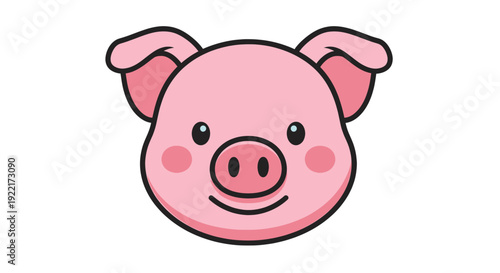 Illustration of a smiling pig face with cute ears and rosy cheeks, Whisk style graphic design element