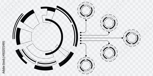 Futuristic circular HUD infographic elements isolated on transparent background