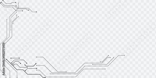 Black PCB circuit lines isolated on transparent background