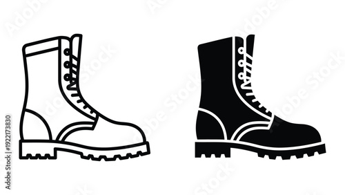 Black and white combat boots illustration
