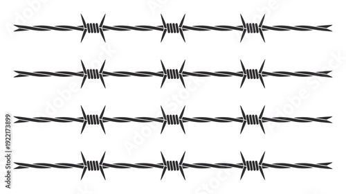 Four rows of barbed wire against a white background