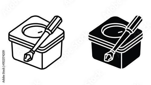 Black and white illustration of two tin cans with lids and spoons