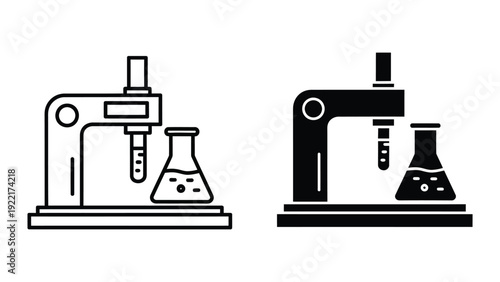 Laboratory equipment icons in black and white