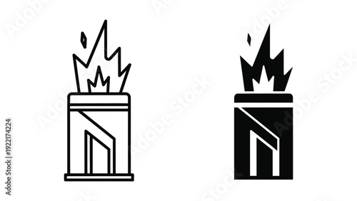 Trash can on fire icon set