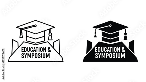 Graduation cap and book icon set