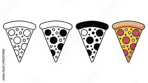 Slices of pizza in different styles and colors cartoon food