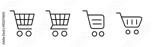 Four grocery cart icons with different styles of baskets and wheels