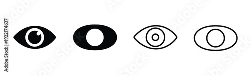 Four eye icons in different styles, black and white outline and filled versions