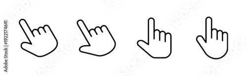 Four hand cursor icons indicating different pointer positions and orientations on white background