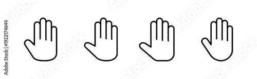 Four hand icons with open palm, representing stop, welcome, or communication gesture