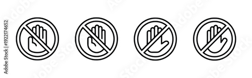 Four hand stop prohibition icons with a hand inside a circle and diagonal line