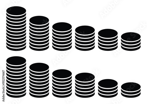 Stacks of Coins Representing Financial Growth and Decline