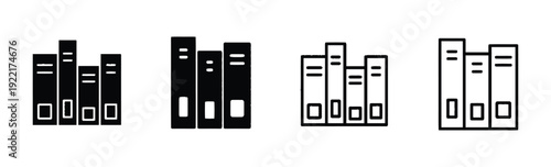 Four icons of binders or folders in different styles solid fill and outline vector