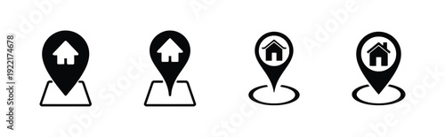 Four home location pointer icons, black and white variations with circles and squares