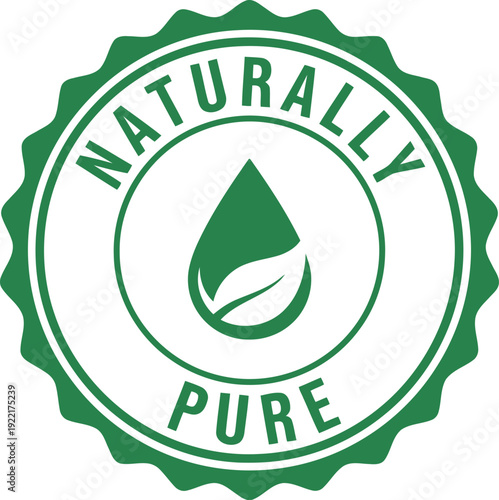 Naturally Pure Eco-Friendly Badge with Leaf for Organic Products and Services