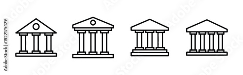 Four outline icons of classical Greek style building with columns