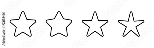 Four outlined star rating icons with different fullness levels isolated on white background