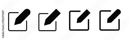 Four pencil writing icons within square frames, indicating editing or note-taking.
