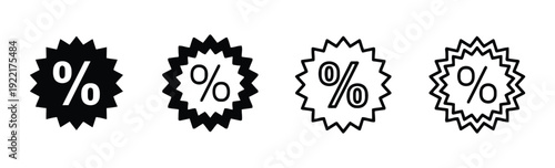 Four percentage icons with starburst shape, black and white filled and outline