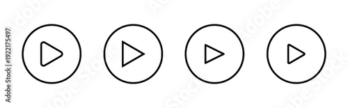 Four play button icons inside circles in outline style