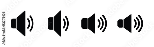 Four speaker volume icons vector sound level indicator black symbols showing audio intensity
