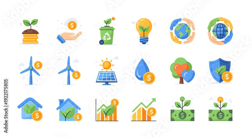 Eco Friendly Icons Representing Sustainability and Renewable Energy.
