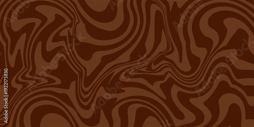 Abstract brown psychedelic waves print background. 1970s trippy seamless pattern. Marble acrylic swirl pattern. Coffee or chocolate liquid texture.