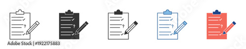 Essential Clipboard and Pencil Icon Collection for Task Management, Digital Surveys, and Document Editing Graphic Elements for Modern Web and App Interfaces