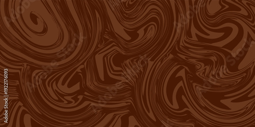 Abstract brown psychedelic waves print background. 1970s trippy seamless pattern. Marble acrylic swirl pattern. Coffee or chocolate liquid texture.
