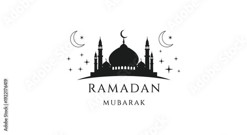 A striking black silhouette showcases a mosque and crescent moons accompanied by the text ramadan mubarak high quality