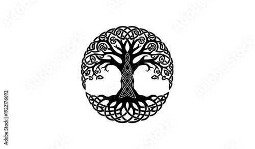 Intricate Celtic Knot Tree of Life Silhouette Vector Symbol of Eternity and Spiritual Balance