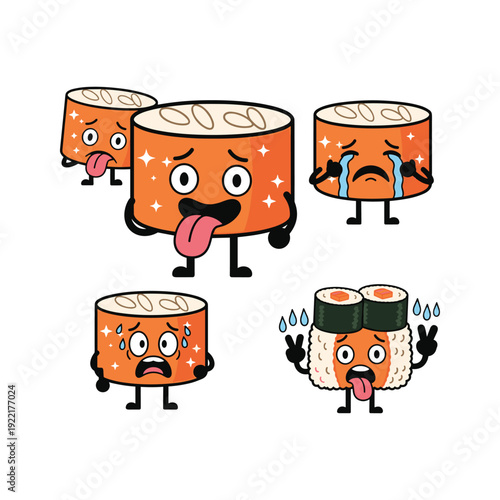 Sushi Characters Showing Various Emotions and Reactions