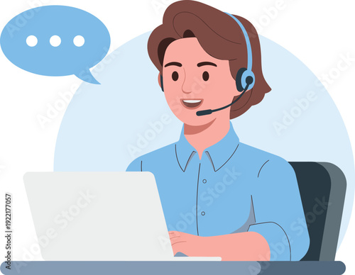 Friendly Female Customer Support Representative with Headset , Concept of Virtual Assistance, Professional Telecommunications, Client Service Excellence, and Technical Help Desk Vector Illustration