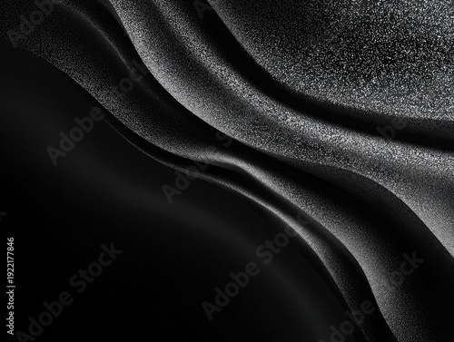Elegant black, flowing fabric with subtle shimmer, creating abstract, dark folds