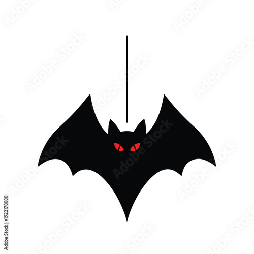 Hanging Black Bat With Red Eyes Flat Icon Vector art Illustration, flat minimalist Design