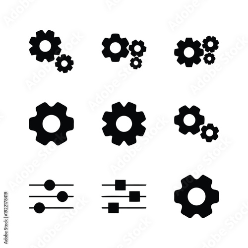 Gears and settings icon collection for configuration and workflow management