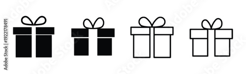 Gift box icons set with ribbon bow for holiday celebrations and shopping