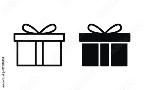Gift box icon with ribbon bow for presents and celebrations