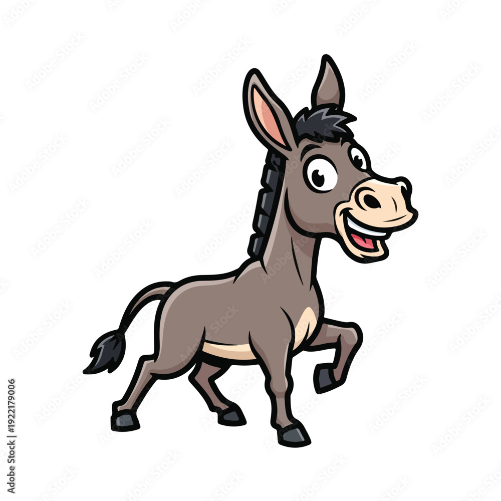 Obraz premium Brown cartoon donkey running with a happy expression on its face