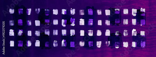 Wide Format Modern Art Composition with White Brushstrokes on Violet