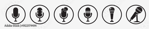 Microphone icons within black circles, professional audio equipment symbols